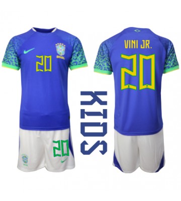 Brasilien Vinicius Junior #20 Borta Kläder Barn VM 2022 Kortärmad (+ Korta byxor)